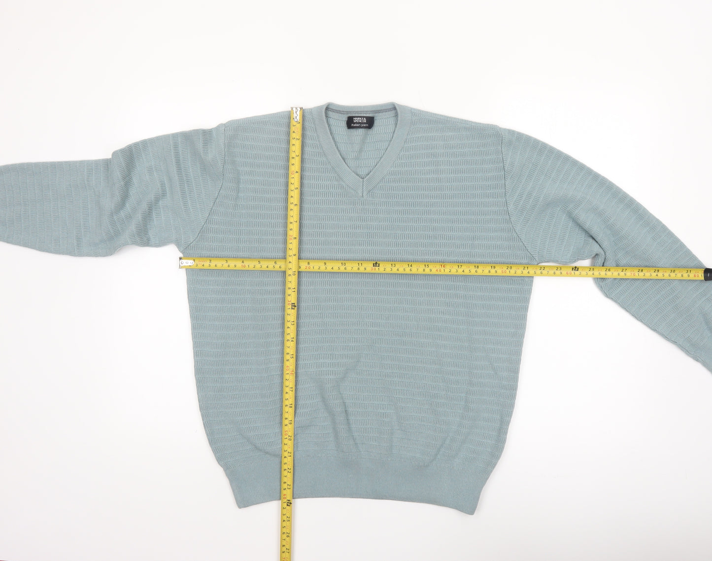 Marks and Spencer Mens Blue V-Neck Pullover Jumper Size L