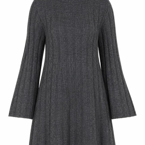 F&F Women’s Grey Knit Jumper Dress M Long Sleeve High Neck