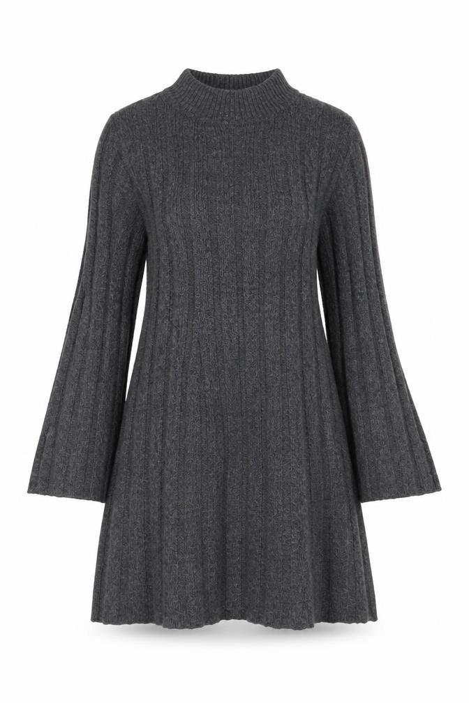 F&F Women’s Grey Knit Jumper Dress M Long Sleeve High Neck