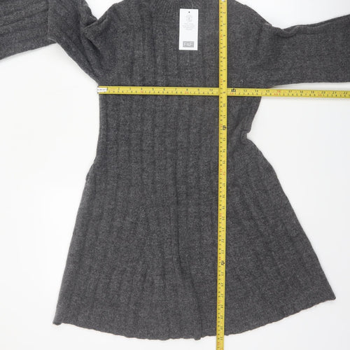 F&F Women’s Grey Knit Jumper Dress M Long Sleeve High Neck