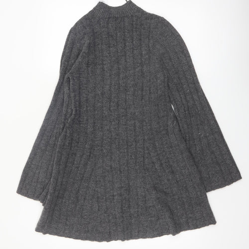 F&F Women’s Grey Knit Jumper Dress M Long Sleeve High Neck