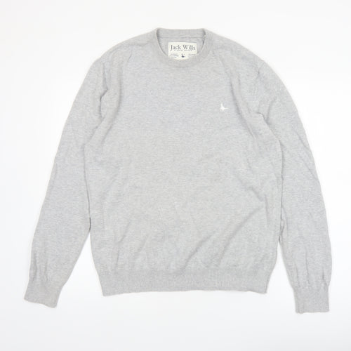 Jack Wills Men's Grey Cotton Crew Neck Pullover Jumper Size L