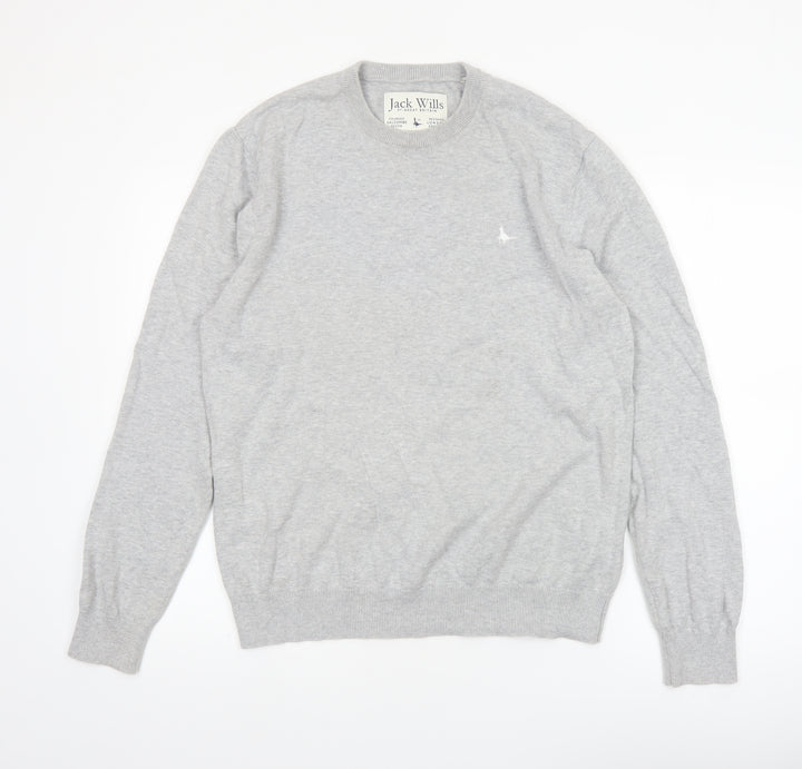 Jack Wills Men's Grey Cotton Crew Neck Pullover Jumper Size L