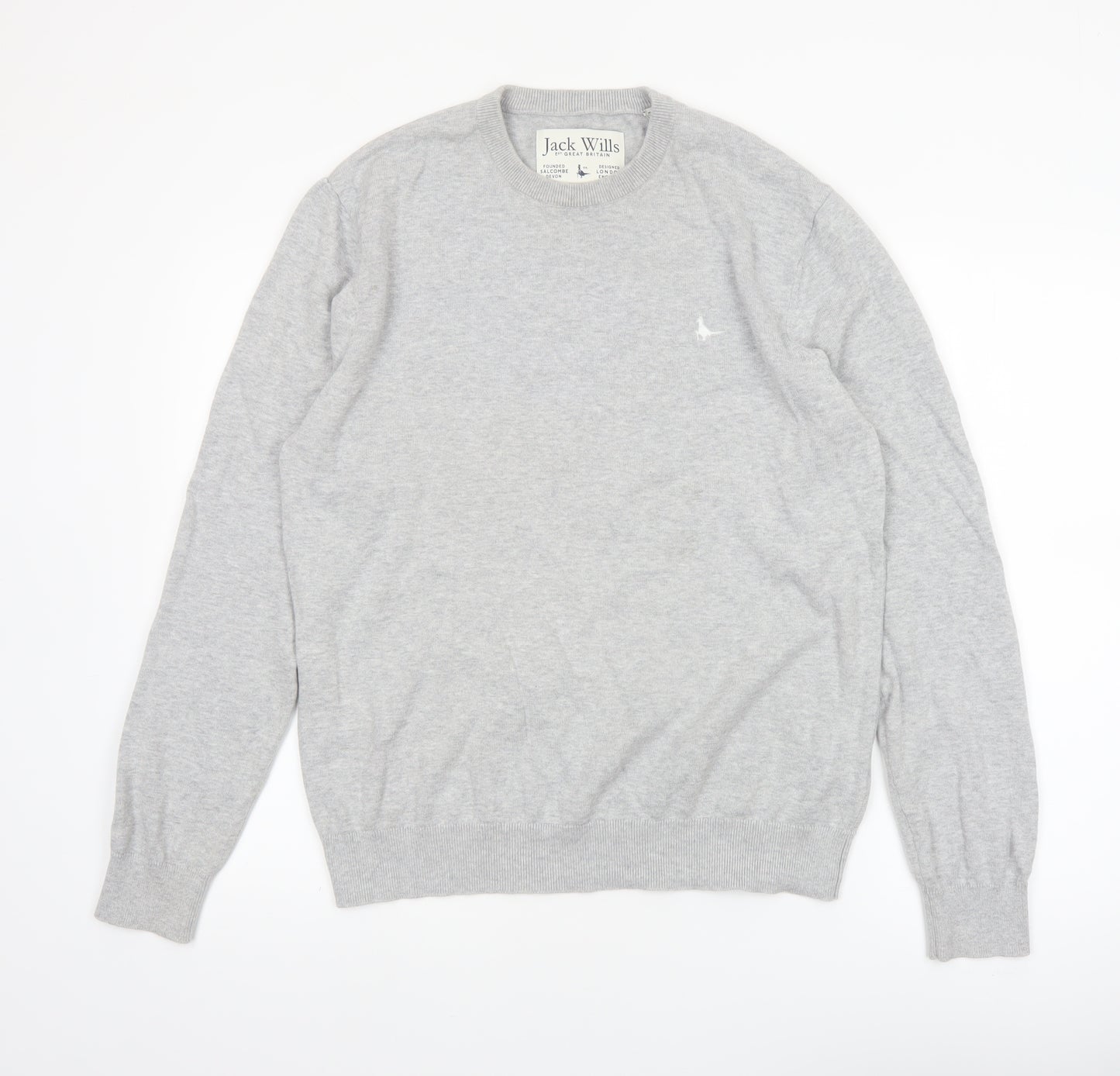 Jack Wills Men's Grey Cotton Crew Neck Pullover Jumper Size L