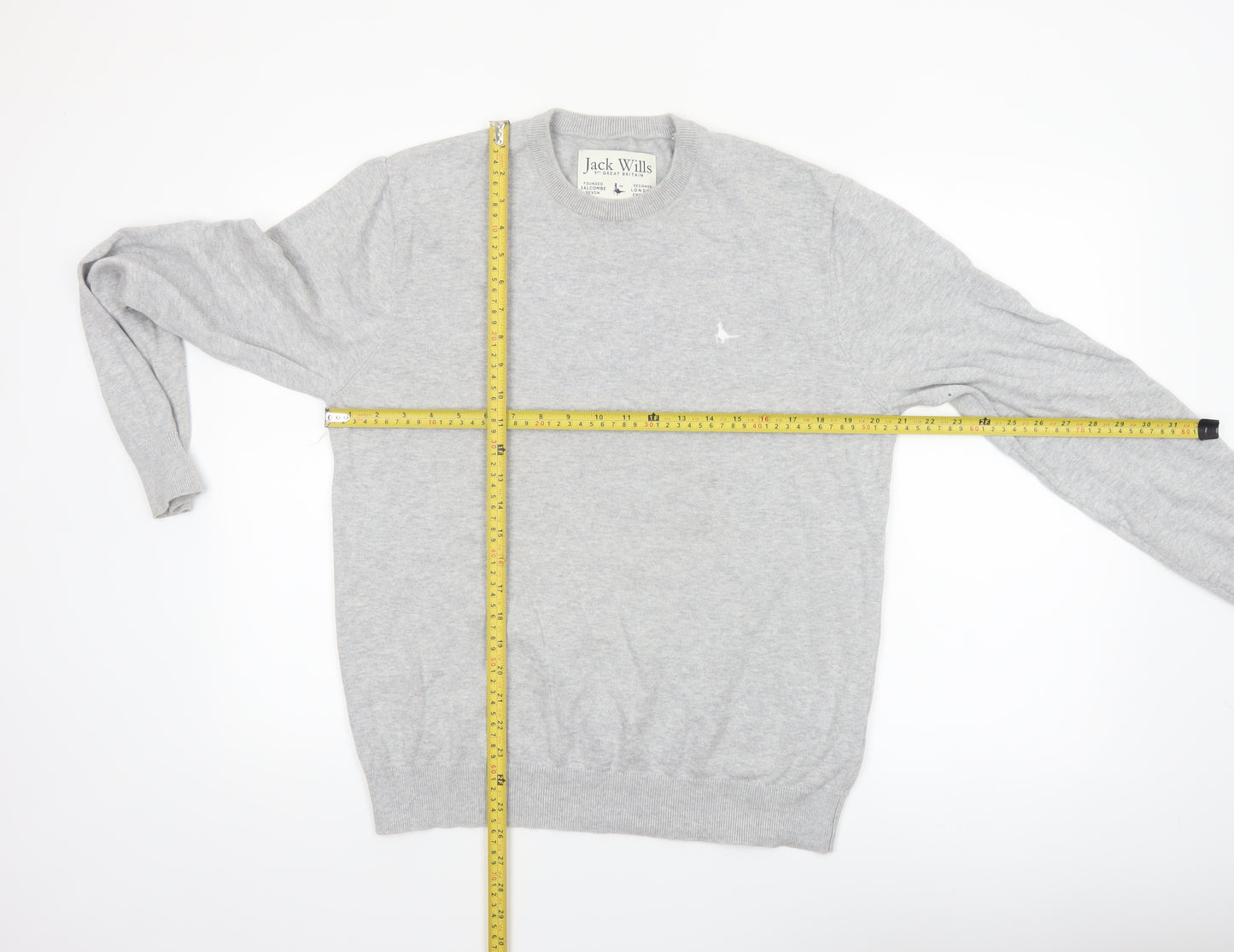 Jack Wills Men's Grey Cotton Crew Neck Pullover Jumper Size L