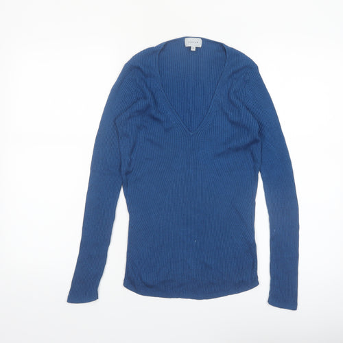 Jigsaw Women’s Blue Silk Blend V-Neck Long Sleeve Pullover Jumper M