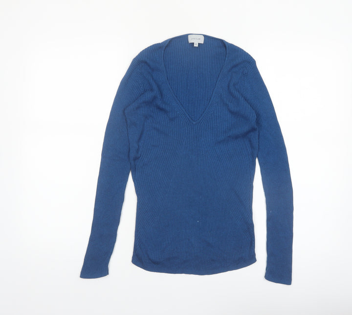 Jigsaw Women’s Blue Silk Blend V-Neck Long Sleeve Pullover Jumper M