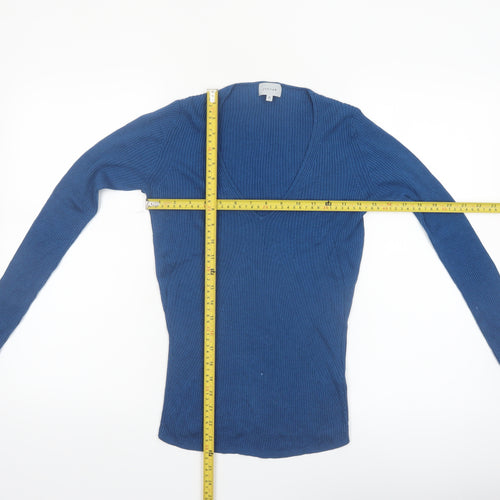 Jigsaw Women’s Blue Silk Blend V-Neck Long Sleeve Pullover Jumper M
