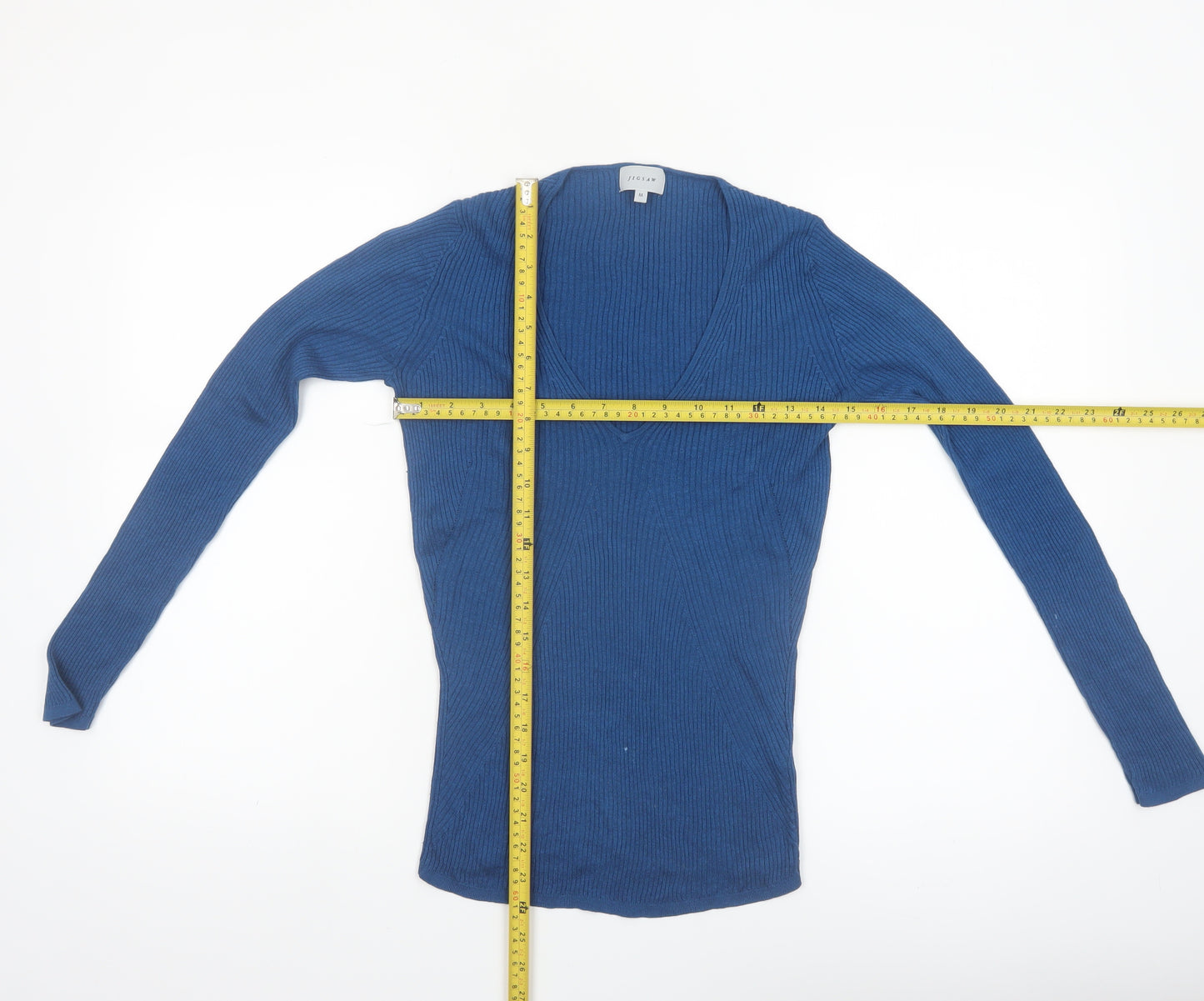 Jigsaw Women’s Blue Silk Blend V-Neck Long Sleeve Pullover Jumper M