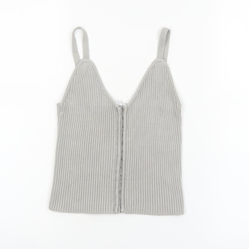 ZARA Women Grey Ribbed Knit Zip Camisole Tank Top Size 12