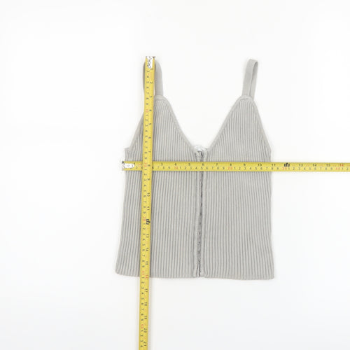 ZARA Women Grey Ribbed Knit Zip Camisole Tank Top Size 12