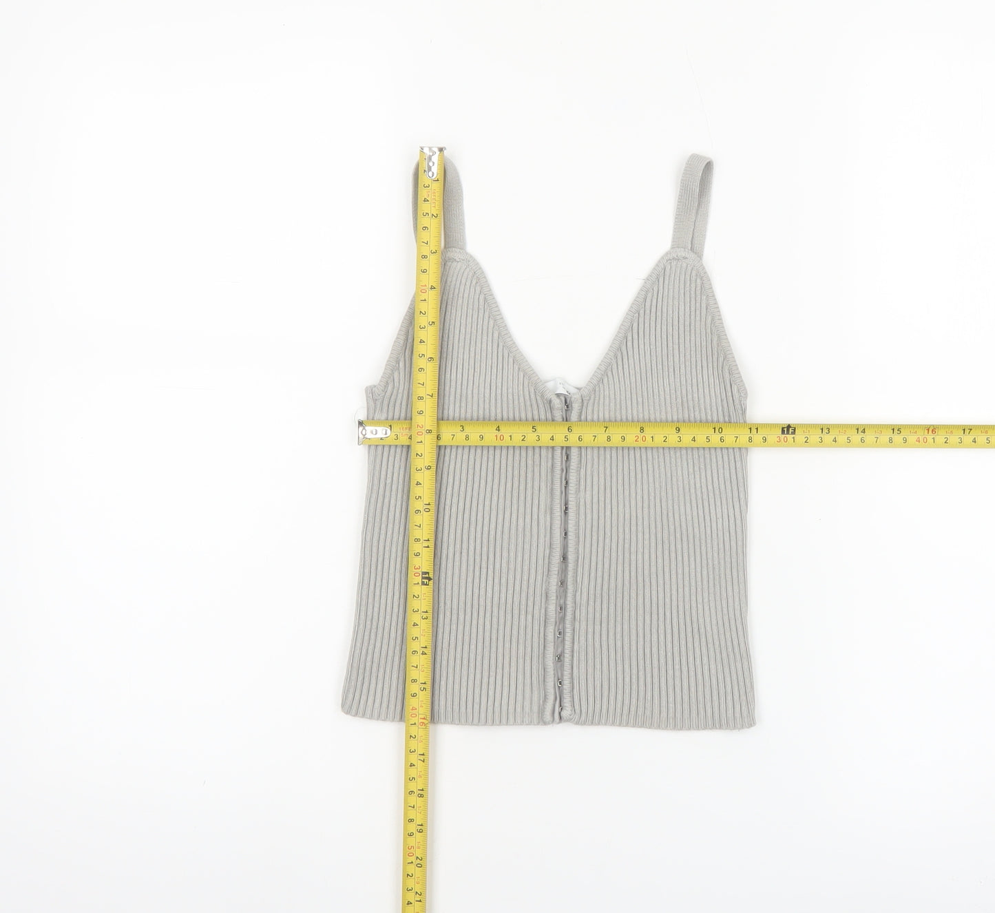 ZARA Women Grey Ribbed Knit Zip Camisole Tank Top Size 12