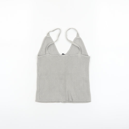 ZARA Women Grey Ribbed Knit Zip Camisole Tank Top Size 12