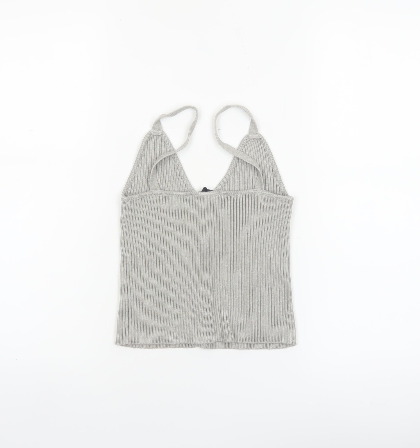 ZARA Women Grey Ribbed Knit Zip Camisole Tank Top Size 12