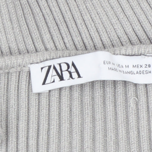 ZARA Women Grey Ribbed Knit Zip Camisole Tank Top Size 12