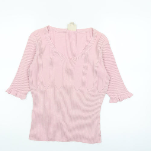 Laura Ashley Women’s Pink Cotton V-Neck Knit Blouse XL
