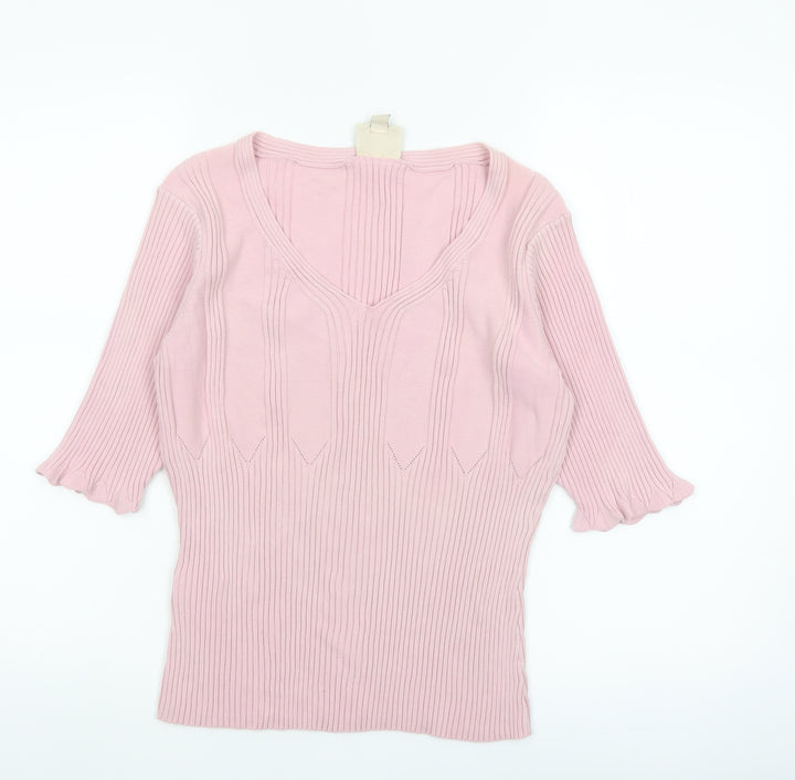 Laura Ashley Women’s Pink Cotton V-Neck Knit Blouse XL