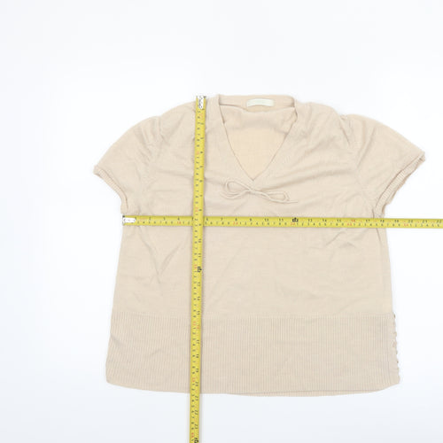 Marks & Spencer Women’s Beige Merino Wool V-Neck Short Sleeve Jumper Size 22