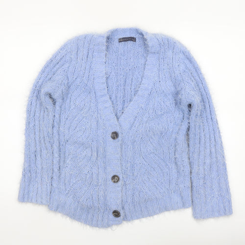 Marks and Spencer Women Blue S Chunky-Knit Button Cardigan