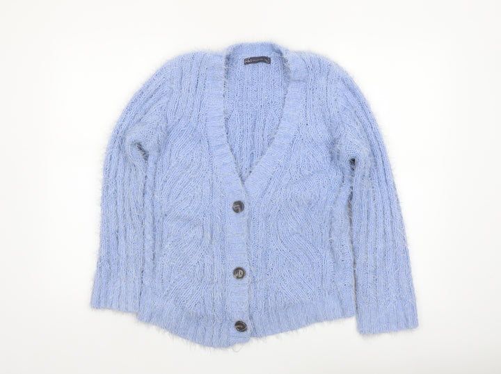 Marks and Spencer Women Blue S Chunky-Knit Button Cardigan