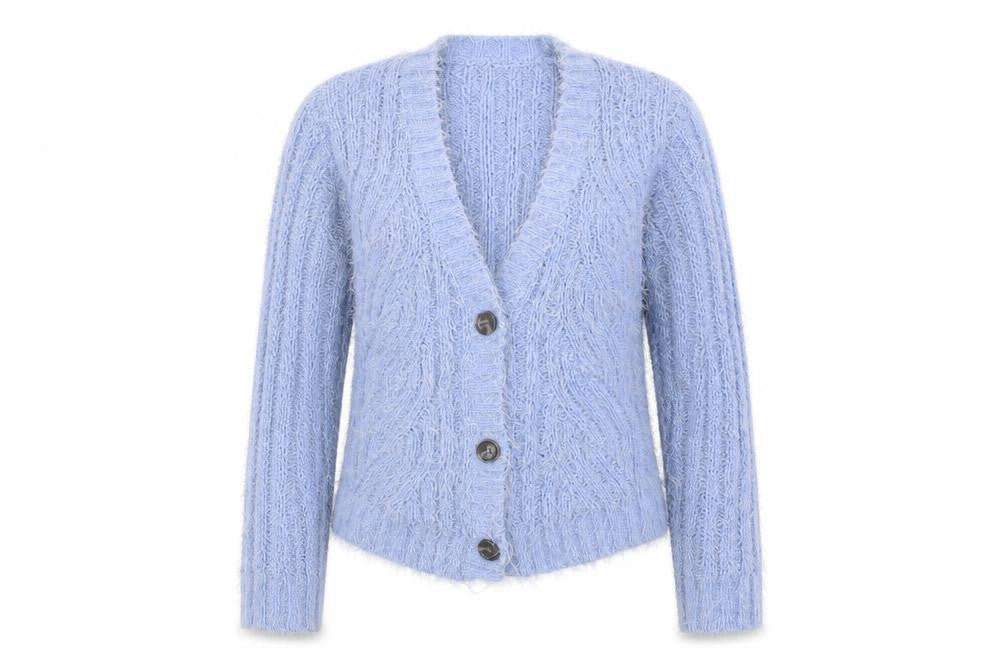 Front view of Marks & Spencer Women Blue S Chunky-Knit Button Cardigan