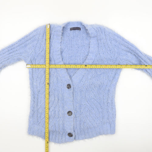 Marks and Spencer Women Blue S Chunky-Knit Button Cardigan