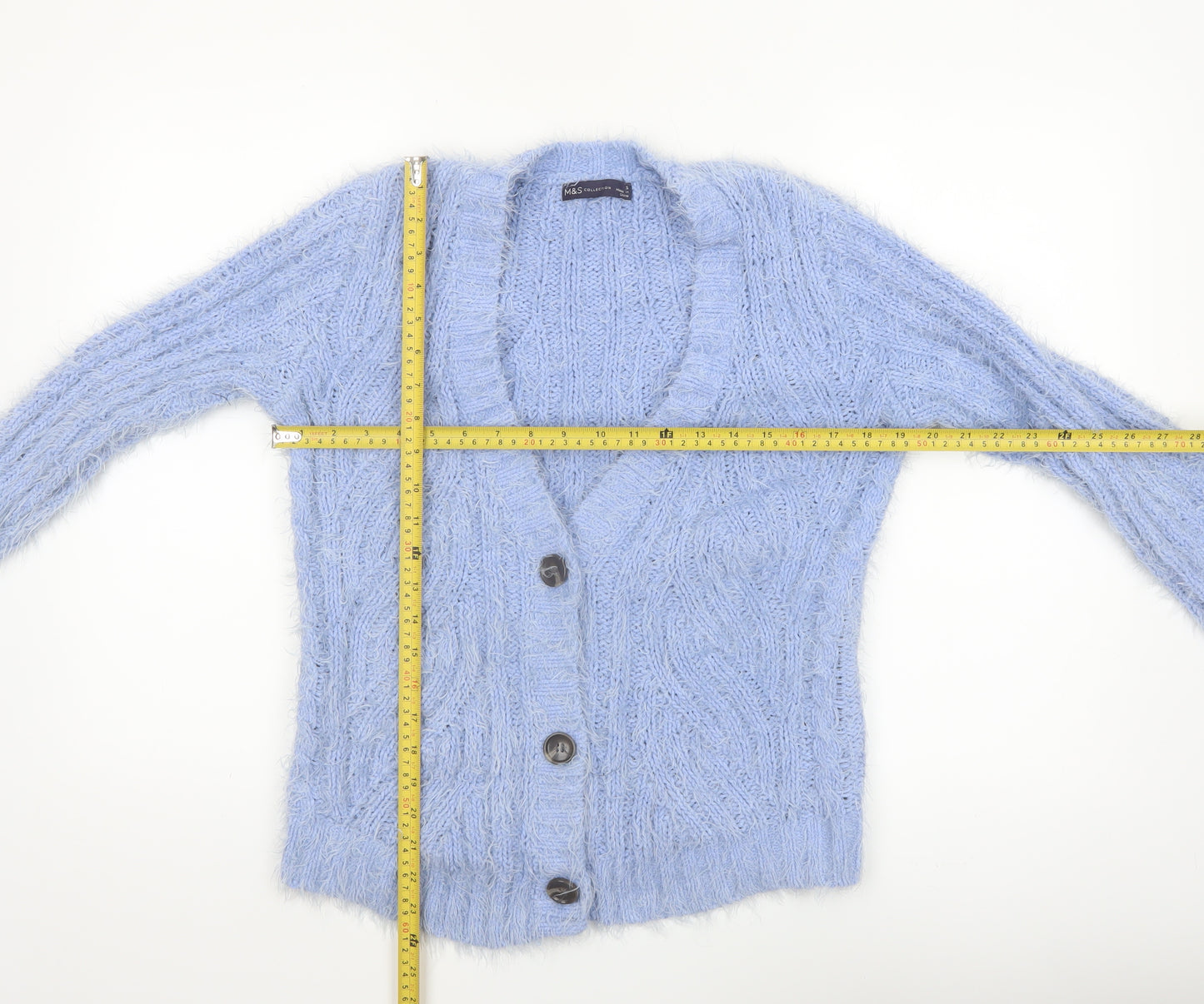 Marks and Spencer Women Blue S Chunky-Knit Button Cardigan