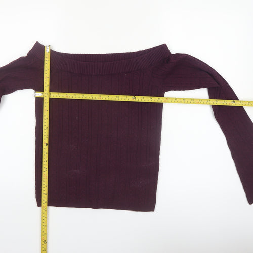 Bershka Womens Purple Cable Knit Off Shoulder Jumper Size 14