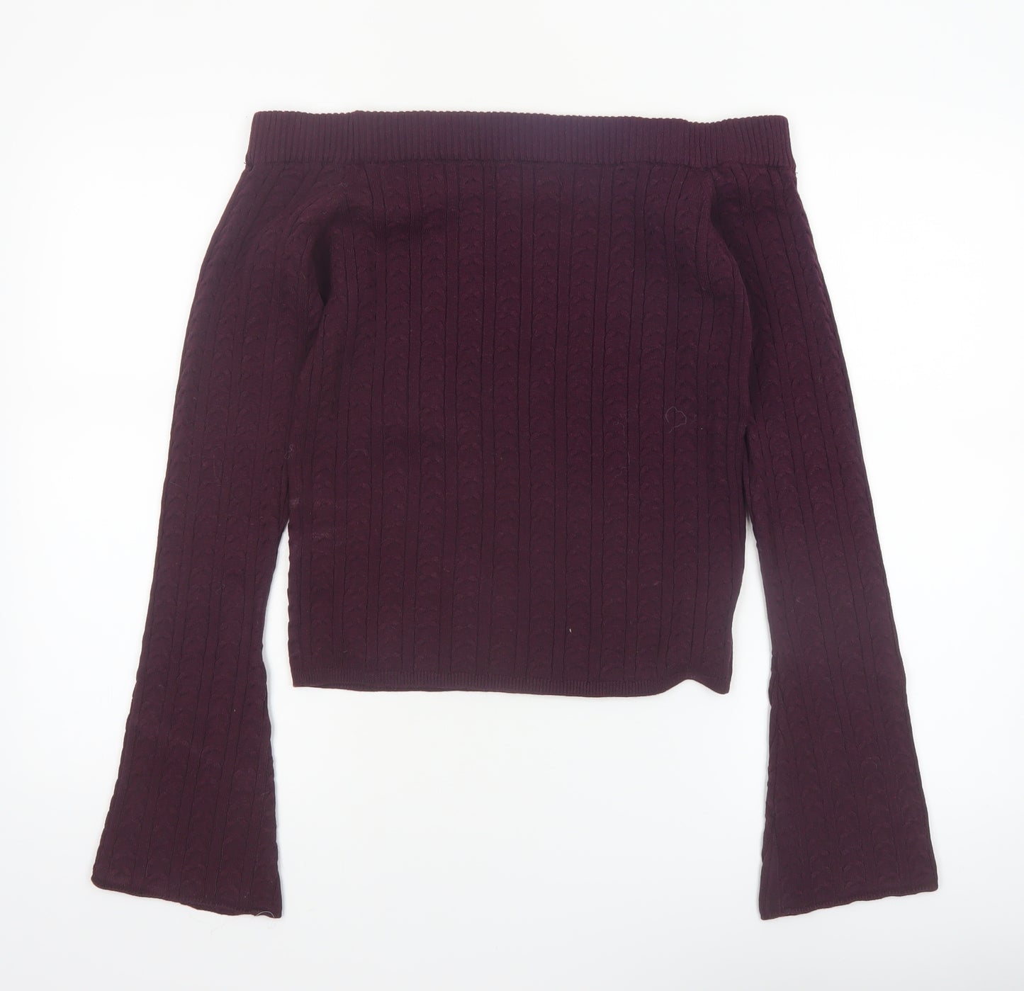 Bershka Womens Purple Cable Knit Off Shoulder Jumper Size 14