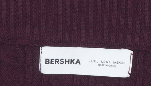 Bershka Womens Purple Cable Knit Off Shoulder Jumper Size 14