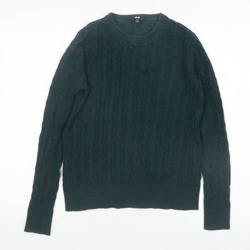 Uniqlo Womens Green Cable-Knit Crew Neck Jumper Size S