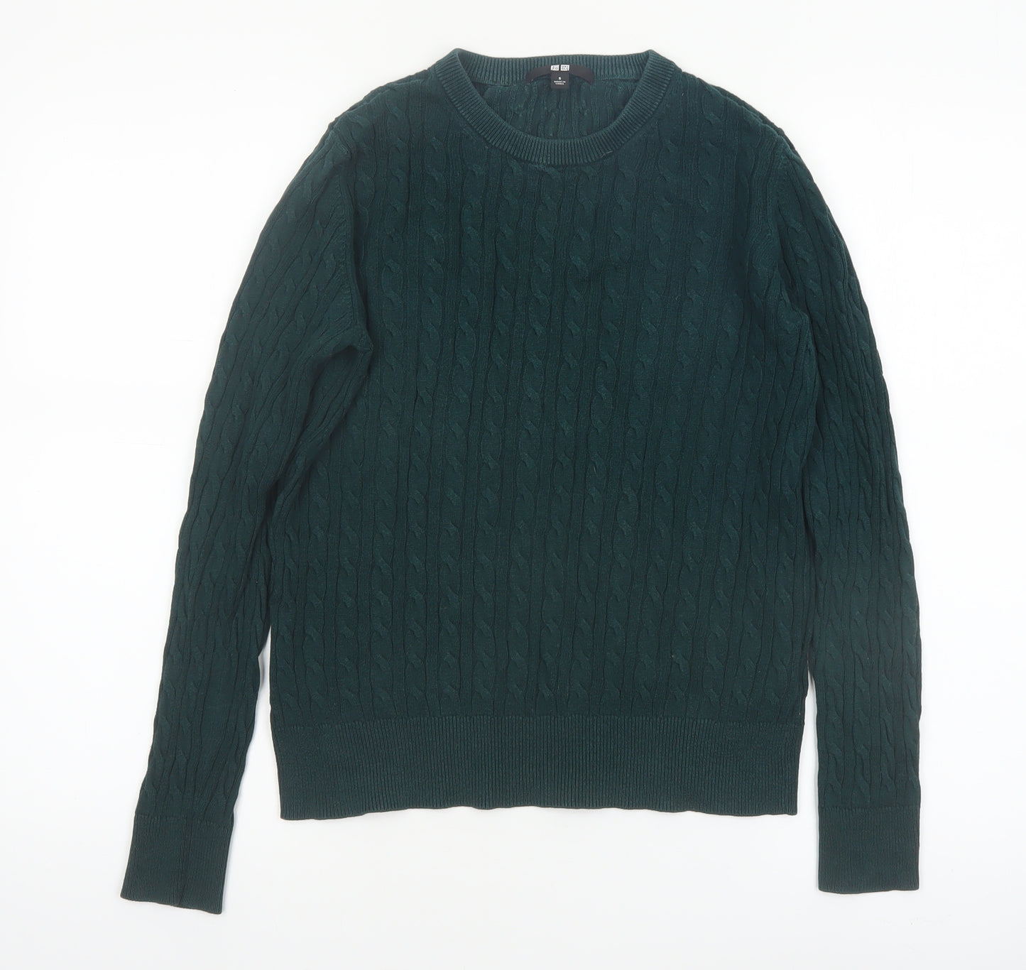 Uniqlo Womens Green Cable-Knit Crew Neck Jumper Size S