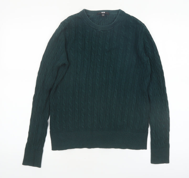 Uniqlo Womens Green Cable-Knit Crew Neck Jumper Size S