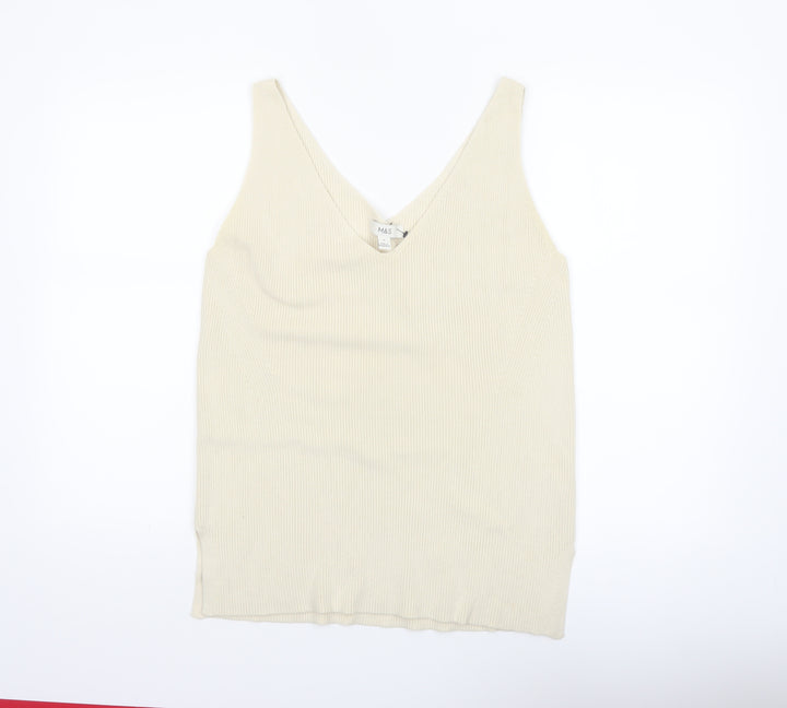Marks and Spencer Women's Beige Knit V-Neck Camisole Tank Top M