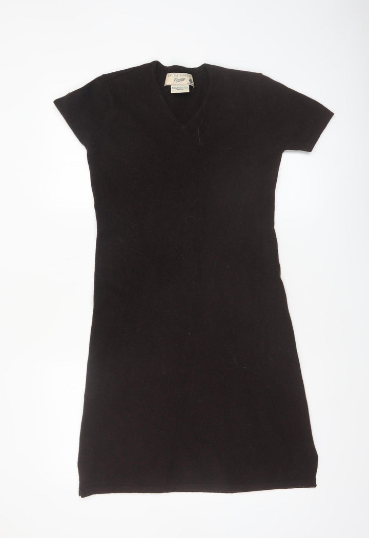 Laura Ashley Women’s Black Wool V-Neck Knee Length Bodycon Dress M