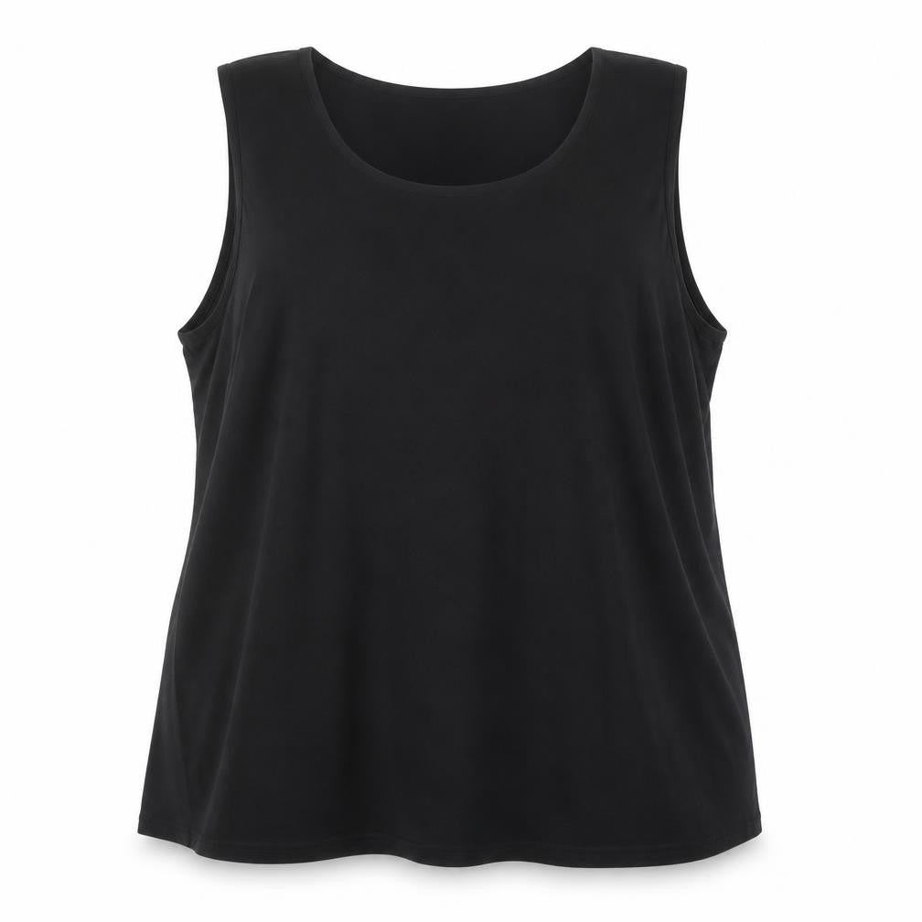 Front view of Dialogue Women's Black Plus Size 2X Sleeveless Stretch Tank Top