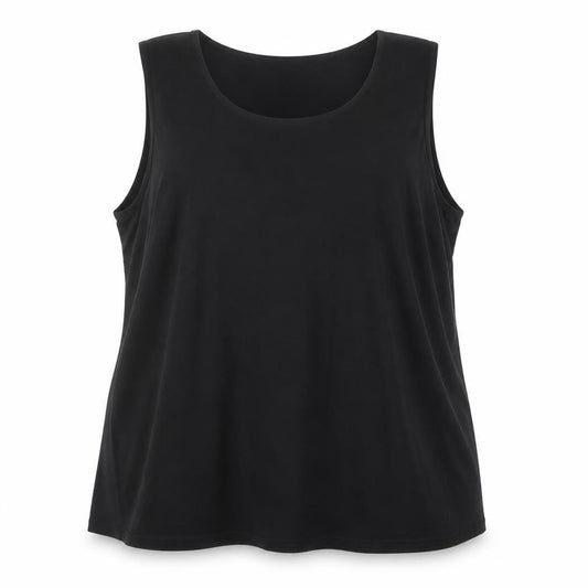 Front view of Dialogue Women's Black Plus Size 2X Sleeveless Stretch Tank Top