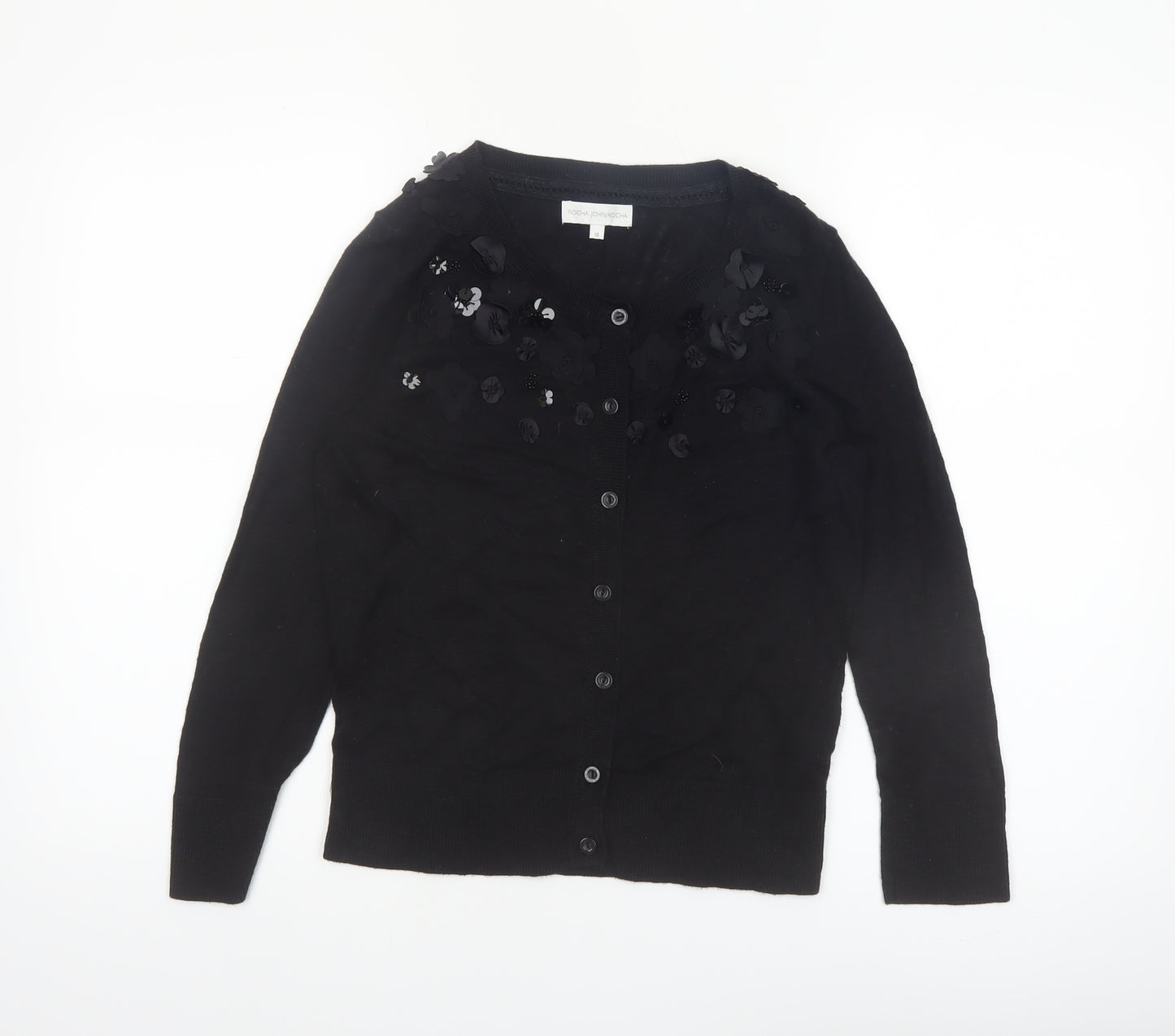 Rocha John Rocha Women’s Black Beaded Sequin Cardigan Size 10
