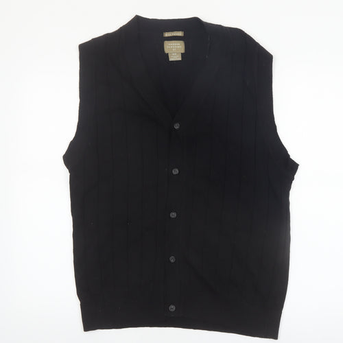 Haggar Men Black Cotton V-Neck Button Knit Vest M