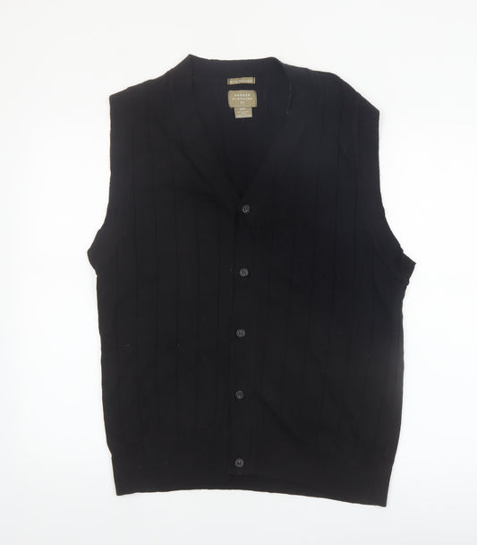 Haggar Men Black Cotton V-Neck Button Knit Vest M