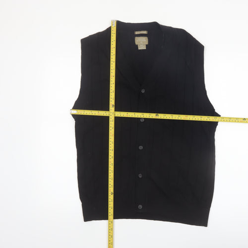 Haggar Men Black Cotton V-Neck Button Knit Vest M