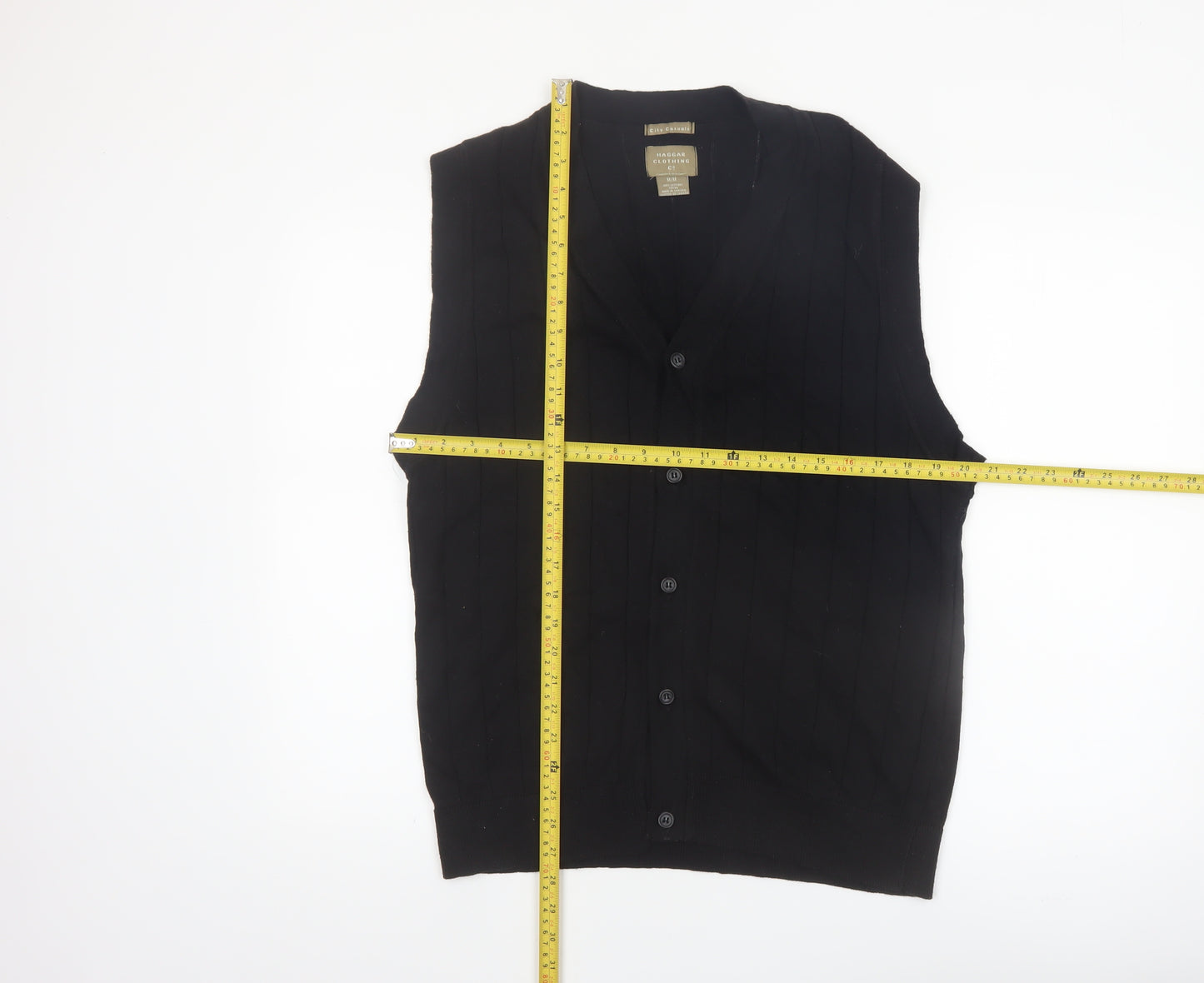 Haggar Men Black Cotton V-Neck Button Knit Vest M
