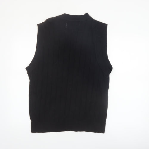 Haggar Men Black Cotton V-Neck Button Knit Vest M