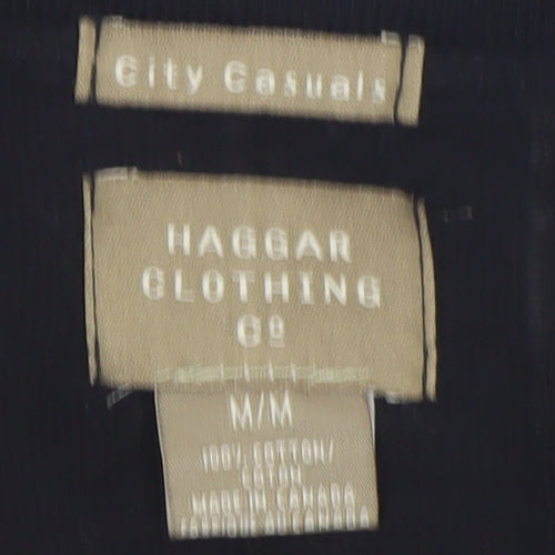 Haggar Men Black Cotton V-Neck Button Knit Vest M