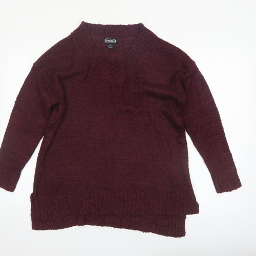 Cashel Womens Red V-Neck Knit Pullover Jumper Size S