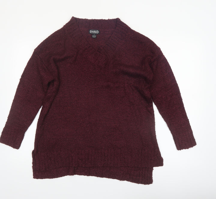 Cashel Womens Red V-Neck Knit Pullover Jumper Size S