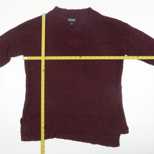 Cashel Womens Red V-Neck Knit Pullover Jumper Size S