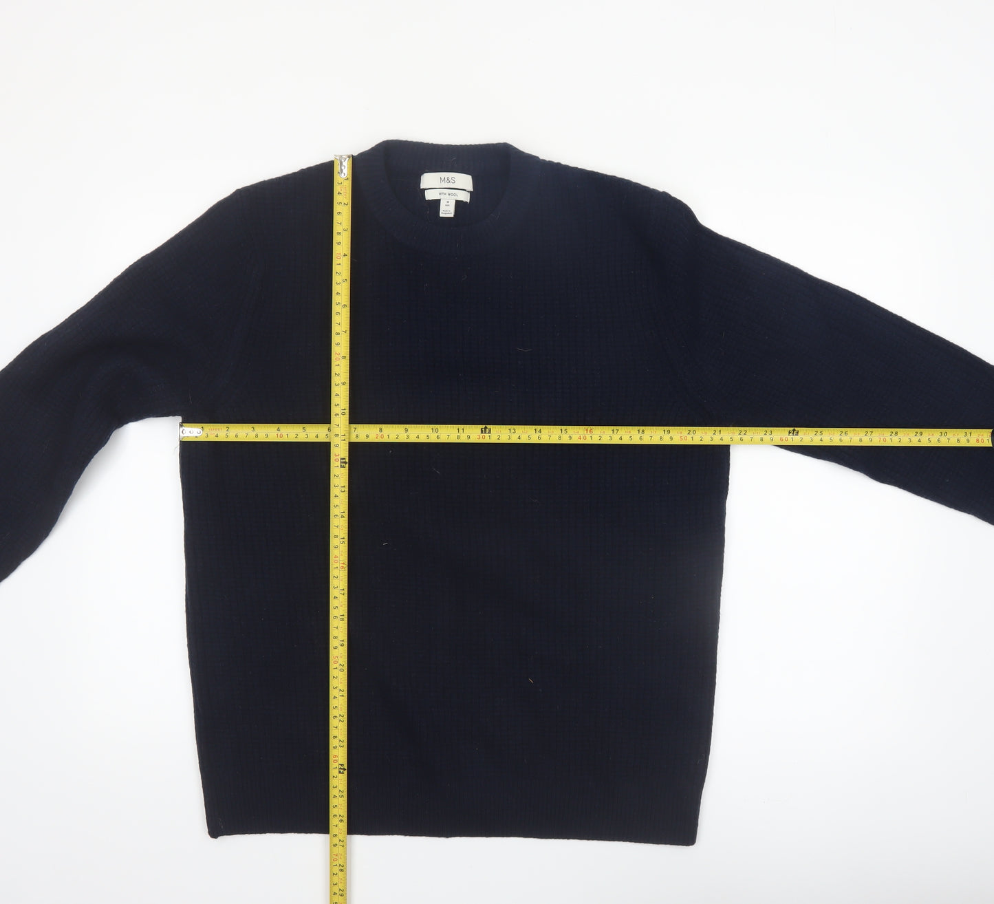 Marks and Spencer Men's Blue Wool Blend Crew Neck Jumper Size M