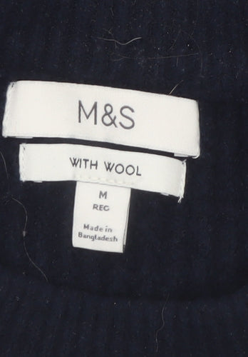 Marks and Spencer Men's Blue Wool Blend Crew Neck Jumper Size M