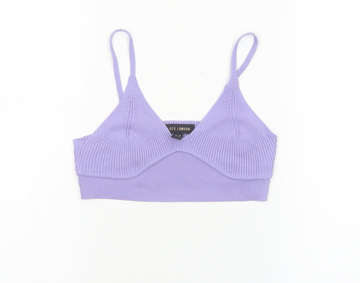 QED London Women's Purple Ribbed Knit Camisole Tank Top S
